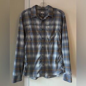 EUC Men’s Blue/Tan Plaid REI Co-Op Sahara Long-Sleeve Solid Shirt-Size Small
